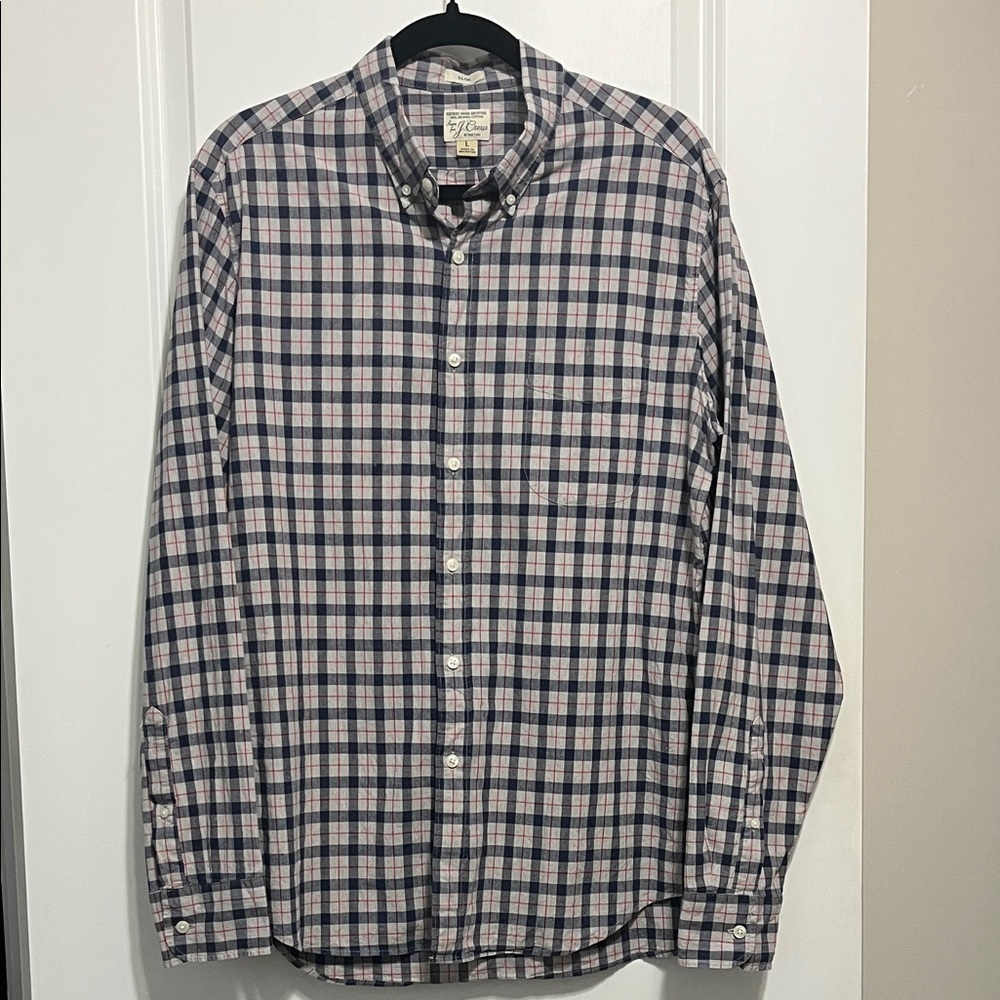 J. Crew Stretch Secret Wash Organic Cotton Poplin Plaid Shirt Sz Large